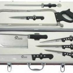 VALISE  MALLETTE BOUCHER PROFESSIONNELLE LOT 8 PIECES 1 FUSIL + 1 SCIE + 1 COUPERET