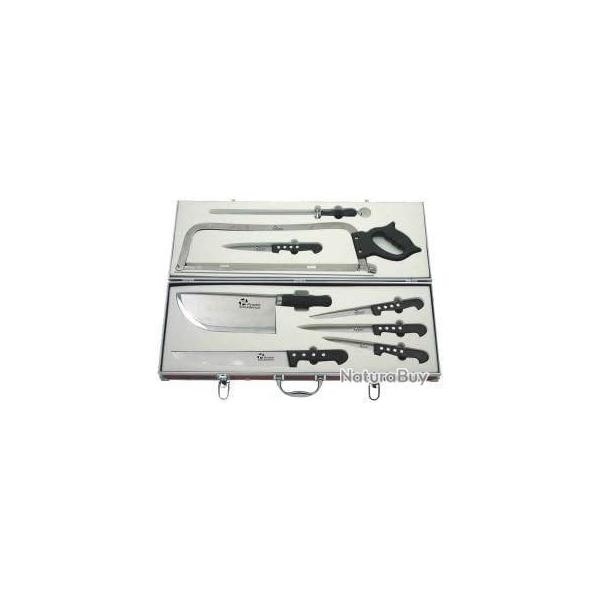 VALISE  MALLETTE BOUCHER PROFESSIONNELLE LOT 8 PIECES 1 FUSIL + 1 SCIE + 1 COUPERET