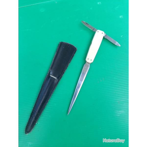 COUPE  PAPIER  DE LA  MAISON :  BEGON .  INOX  .  TROIS FONCTIONS  .  AVEC SON FOURREAU  .