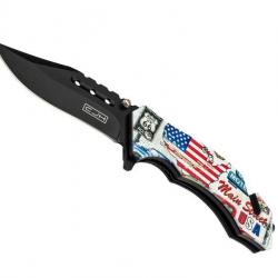 COUTEAU CJH ABS CARTE ROUTE 66 12CM INOX NOIR