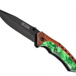 COUTEAU CJH ABS DECOR BOIS/CAMO VERT 12CM INOX NOIR