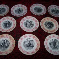 10 assiettes anciennes humoristiques. Digoin / Sarreguemines ....