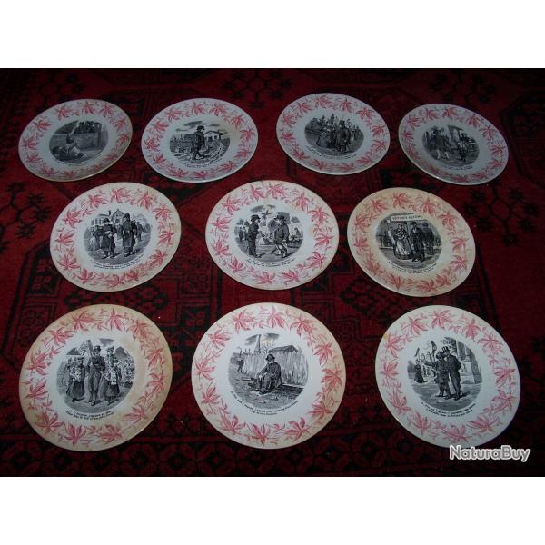 10 assiettes anciennes humoristiques. Digoin / Sarreguemines ....
