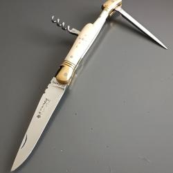 ANCIEN COUTEAU LAGUIOLE en 3 pièces, 74 ST JOANIS, THIERS, XXème, manche ivoire, guilloché