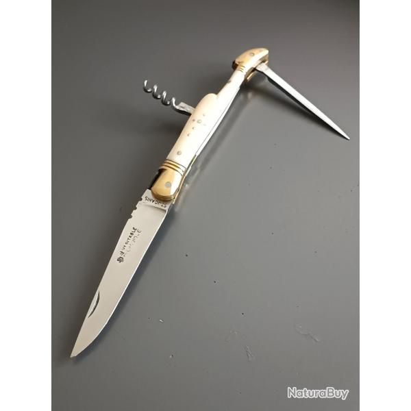 ANCIEN COUTEAU LAGUIOLE en 3 pices, 74 ST JOANIS, THIERS, XXme, manche ivoire, guilloch