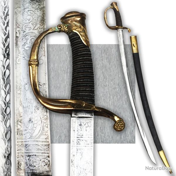 RARISSIME SABRE FRANCAIS LUXE M1821 GARDE NATIONALE FRANCAISE LAME GRAVE XIX ORIGINAL
