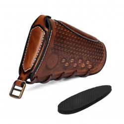 Tourbon Couvre Crosse Fusil Chasse Cuir Véritable Vintage - 9 Fentes Munitions - Réglable Droitier
