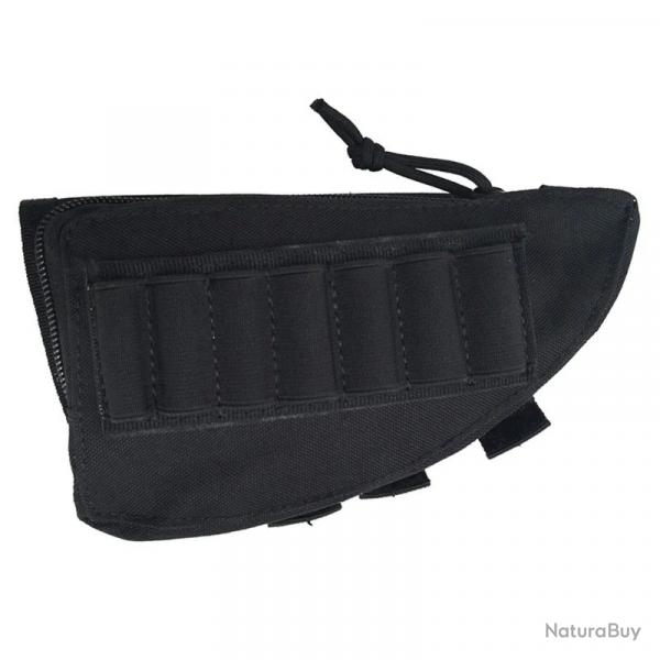 Pochette Tactique Crosse Fusil Nylon Molle Repose Joue Munitions Fermeture clair Chasse et Tir Noir
