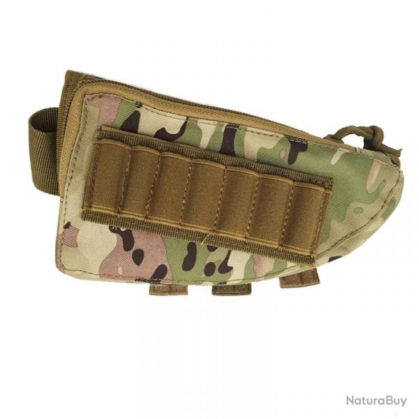 Pochette Tactique Crosse Fusil Nylon Molle Repose Joue Munitions Fermeture clair Chasse et Tir Camo