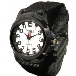Montre Gemius Armée Sport Bracelet Militaire Armée Tissu NOIR Cadran Fond Blanc