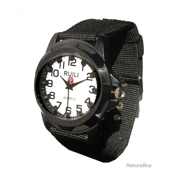 Montre Gemius Arme Sport Bracelet Militaire Arme Tissu NOIR Cadran Fond Blanc