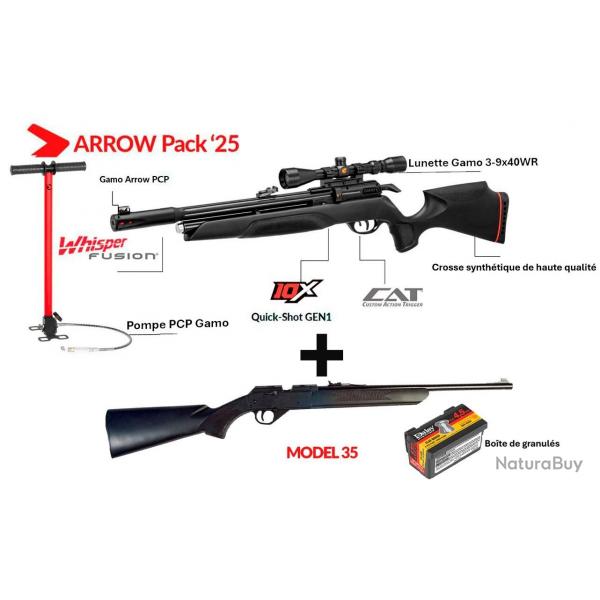 Vente  ! PACK1 PCP Gamo Arrow -Cal. 4.5 mm - 19.9J +  3-9x40WR + Pompe PCP + Daisy mod.35, 4,5mm