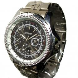 Montre Métal Argenté type AVIATEUR  Fond Noir Diamètre 5cm Style Classique