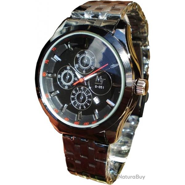 Montre Mtal Noir Fond Noir Avec Dateur Diamtre 4.5cm Style Tactique