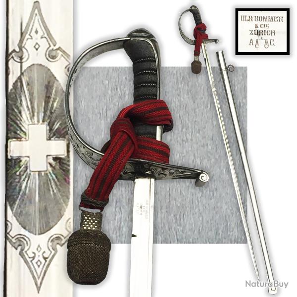 SUPERBE & RARE SABRE D'OFFICIER DE CAVALERIE SUISSE BOMMER & CIE ZURICH XIX ORIGINAL