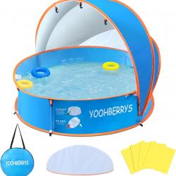 Piscine Bebe avec Pare Soleil 4 en 1, Tente Anti UV Bébé FPS 50+, Tente de Plage Bebe avec Moustiqua