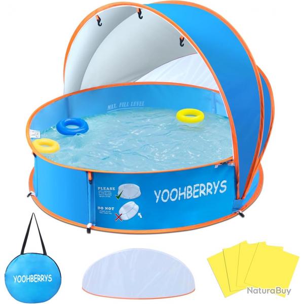 Piscine Bebe avec Pare Soleil 4 en 1, Tente Anti UV Bb FPS 50+, Tente de Plage Bebe avec Moustiqua