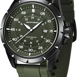Montre Homme Étanche Mouvement Quartz Bracelet Silicone îtier Acier Inoxydable Style Élégant Vert