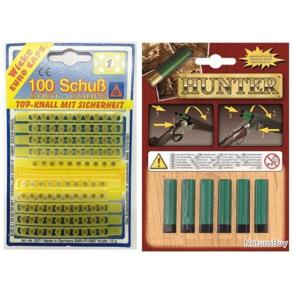 Lot 100 amorces et 6 cartouches pour fusil de chasse Hunter pour enfant