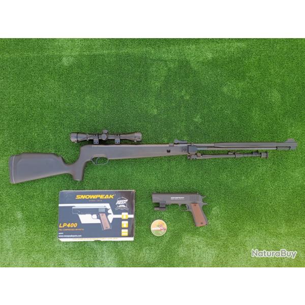 PACK-6 Carabine Piston Snowpeak SU1200S Canon Fixe Cal. 4,5 mm 19,9 j. + Pistolet-Laser LP400 4,5 mm