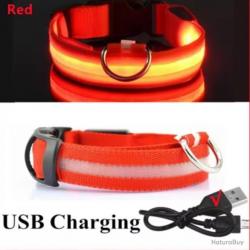 COLLIER POUR CHIENS LUMINEUX -Taille 42-56CM - ROUGE - LIVRAISON GRATUITE