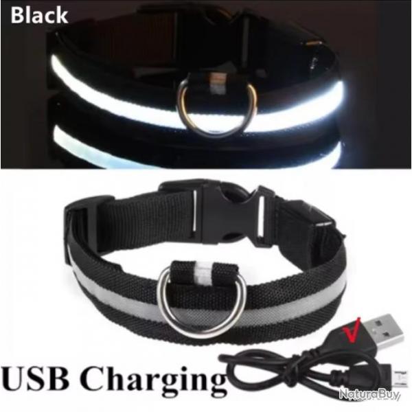 COLLIER POUR CHIENS LUMINEUX -Taille 42-56CM - NOIR - LIVRAISON GRATUITE