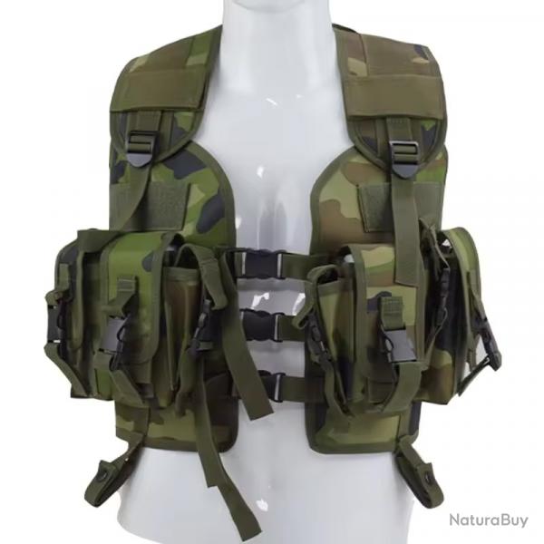 GILET TACTIQUE ARME CAMOUFLAGE - PORTE-CHARGEURS ET POCHE DORSALE - JUNGLE - LIVRAISON GRATUITE