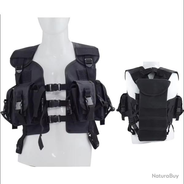 GILET MILITAIRE TACTIQUE PORTE CHARGEURS ET EMPLACEMENT POCHE A EAU - NOIR - LIVRAISON GRATUITE