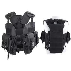 GILET TACTIQUE ARMÉE - PORTE-CHARGEURS ET POCHE DORSALE - NOIR - LIVRAISON GRATUITE