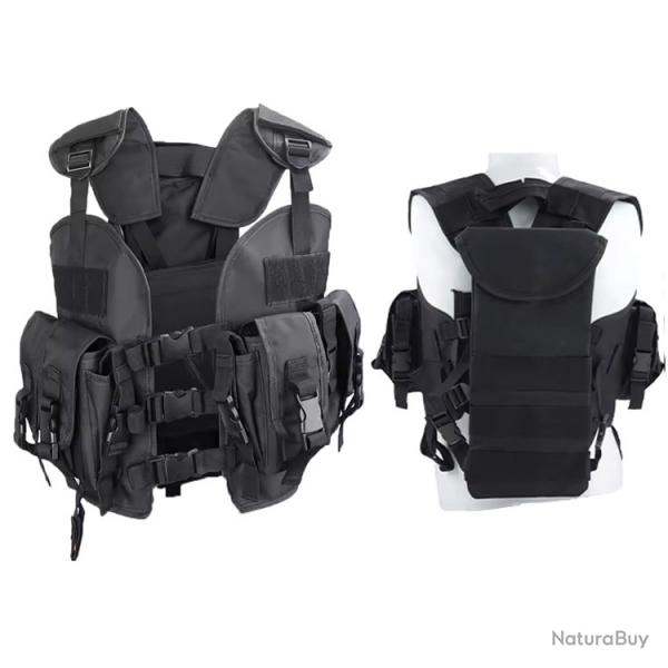 GILET TACTIQUE ARME - PORTE-CHARGEURS ET POCHE DORSALE - NOIR - LIVRAISON GRATUITE