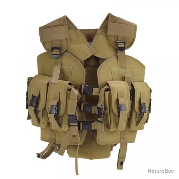 GILET MILITAIRE TACTIQUE PORTE CHARGEURS ET EMPLACEMENT POCHE A EAU - TAN - LIVRAISON GRATUITE