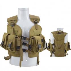 GILET TACTIQUE ARMÉE - PORTE-CHARGEURS ET POCHE DORSALE - TAN - LIVRAISON GRATUITE