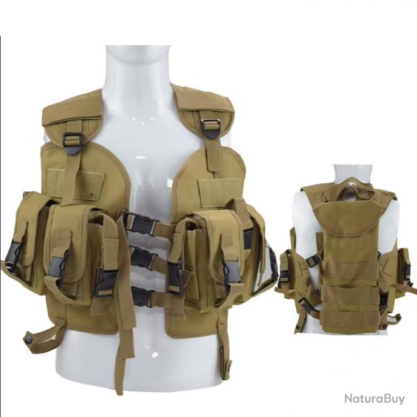 GILET TACTIQUE ARME - PORTE-CHARGEURS ET POCHE DORSALE - TAN - LIVRAISON GRATUITE