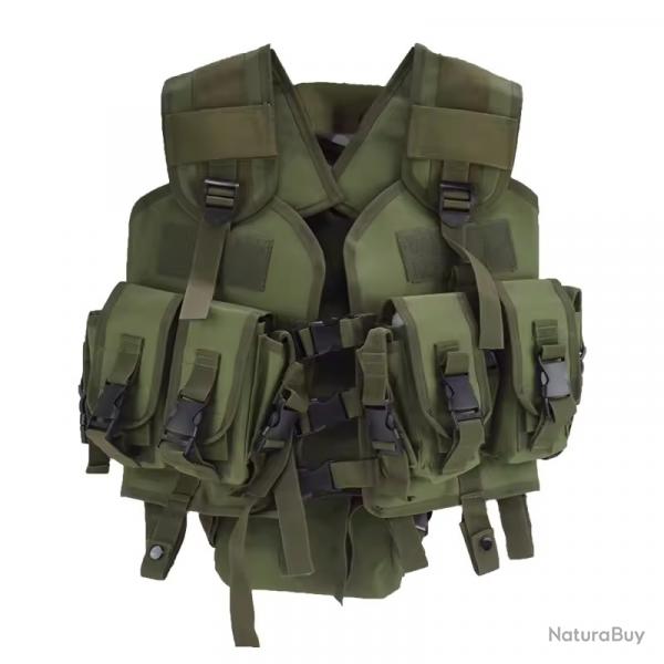 GILET TACTIQUE ARME - PORTE-CHARGEURS ET POCHE DORSALE - VERT - LIVRAISON GRATUITE