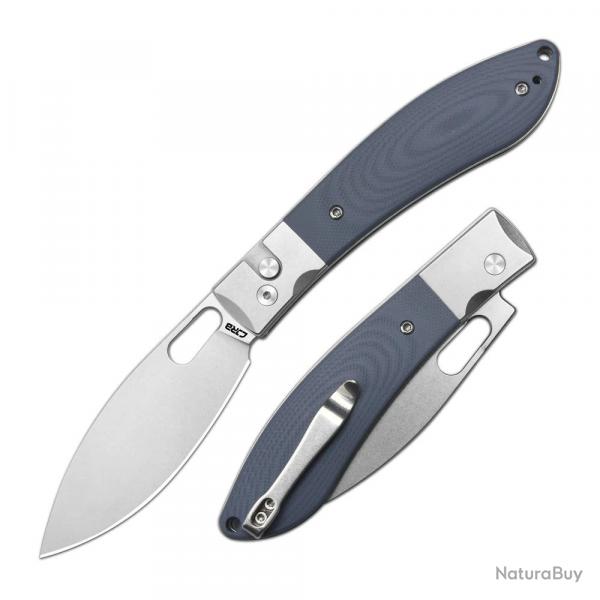 Couteau CJRB Cutlery Sasaya Gray Lame Acier AR-RPM9 Manche G10 Mitres Acier Button Lock KIVT J1959GY