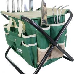 Complete Garden Tool Kit - 7 Pieces, Heavy Duty Stainless Steel, Sturdy Folding Stool, Tool Bag
