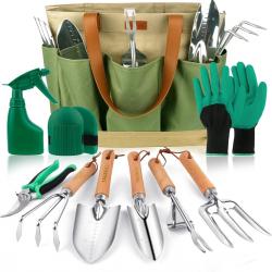 Ensemble d'Outils de Jardinage,10 Pièces en Acier Inoxydable à Usage intensif avec poignée - Vert