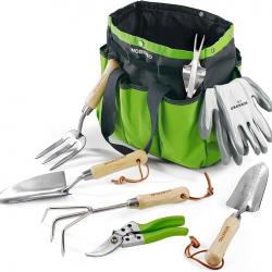 Outils de Jardinage, 8 Pièces, Ensemble de Jardinage en Acier Inoxydable Lourd avec Poignée de Bois