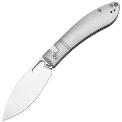 Couteau CJRB Sasaya Titane Lame Acier S35VN Manche Gris Button Lock KIVT J1959GGY