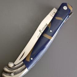 ORIGINAL COUTEAU LAGUIOLE MAKI, THIERS, manche cristalium, mitre océan, guilloché.
