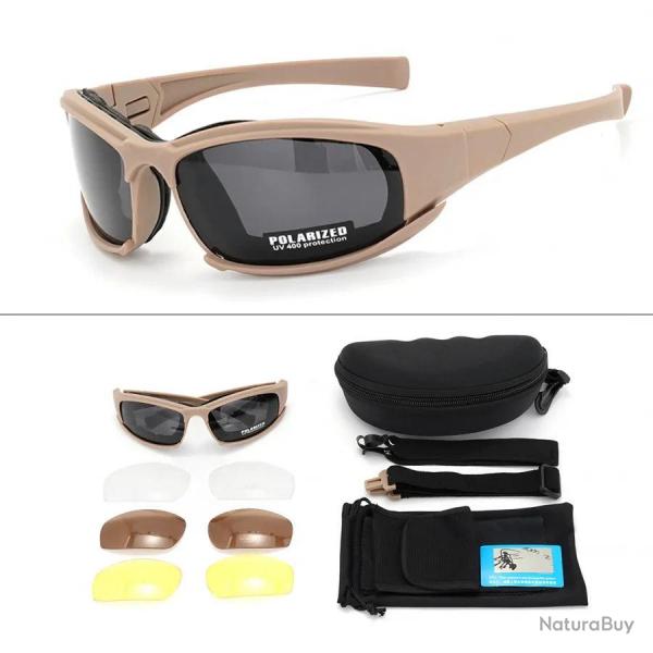 2025 4-Lens Tactical Goggles - Polarized, Windproof & Dustproof Safety Glasses for Outdoor Sports (C
