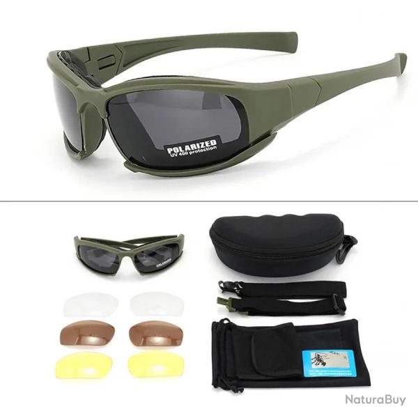 2025 4-Lens Tactical Goggles - Polarized, Windproof & Dustproof Safety Glasses for Outdoor Sports (C