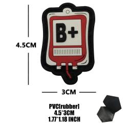 Blood Bag PVC Rubber Blood Type Patch A+ B+ AB+ O+ POS Positive Tactical Badge With Hook Loop For Un