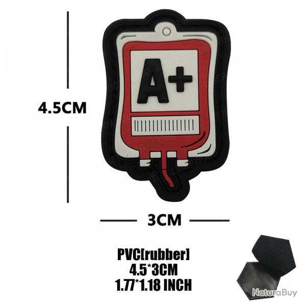 Blood Bag PVC Rubber Blood Type Patch A+ B+ AB+ O+ POS Positive Tactical Badge With Hook Loop For Un