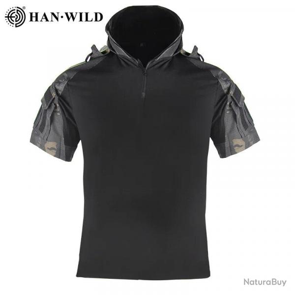 HAN WILD Hiking T-Shirt Tactical Shirt Summer Camouflage Wear Resistant Shirt Camping Hunting Shirt 