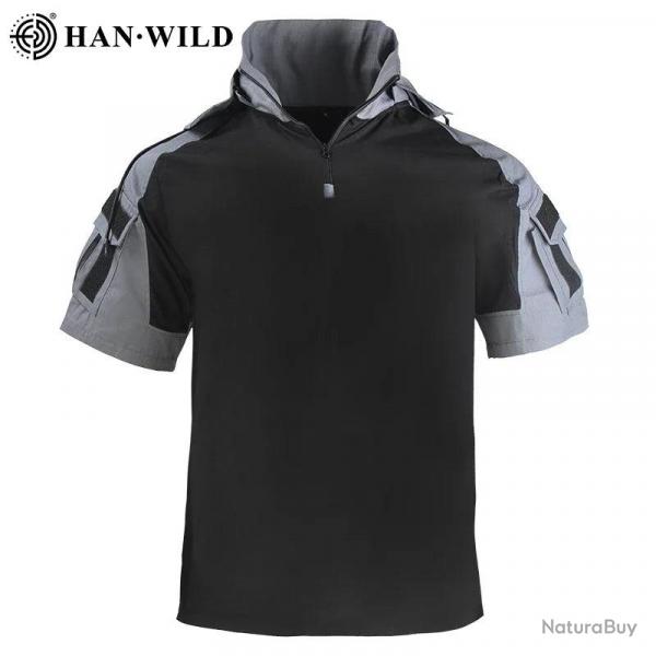 HAN WILD Hiking T-Shirt Tactical Shirt Summer Camouflage Wear Resistant Shirt Camping Hunting Shirt 