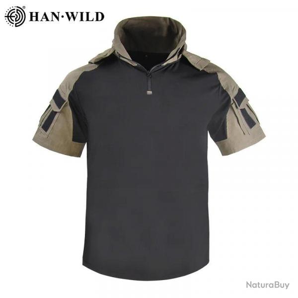 HAN WILD Hiking T-Shirt Tactical Shirt Summer Camouflage Wear Resistant Shirt Camping Hunting Shirt 