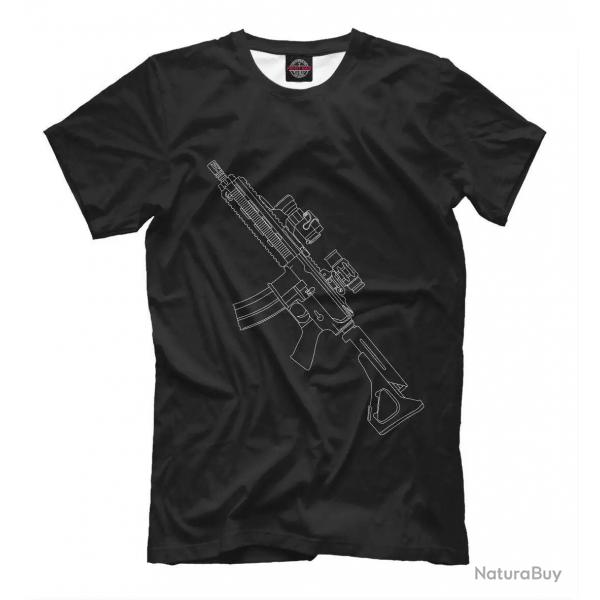 HK-416 NEW t-shirt Russia HK-416 automatic rifle weapon men's summer casual t shirt - black / XXL