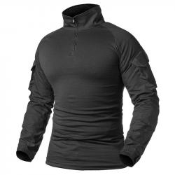 Men's Camouflage Tactical Shirt 1/4 Zip Long Sleeve Combat T Shirt Cotton Camo Uniform Airsoft Shirt