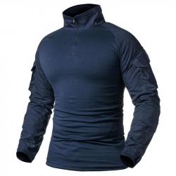 Men's Camouflage Tactical Shirt 1/4 Zip Long Sleeve Combat T Shirt Cotton Camo Uniform Airsoft Shirt